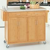 Bamboo Kitchen Cart with Stainless Steel Top in Natural Finish