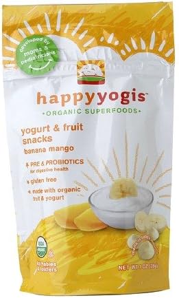 Happy Yogis Organic Yogurt &amp; Fruit Snacks for Babies &amp; Toddlers,, Banana Mango 1 OZ (28 g) (Pack of 2)