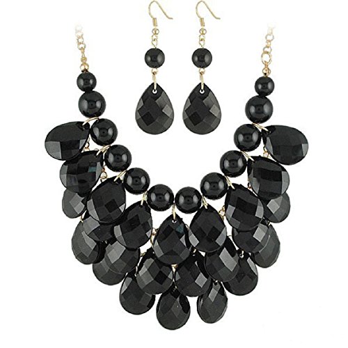 Tonsee Water Drop Style Bib Chunky Statement MultiLayer Necklace (Black)