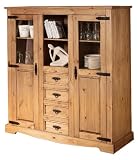 Ambientehome 57053 Highboard Donez Kiefer massiv antik gewachst T/B/H 51 x 149 x 154 cm