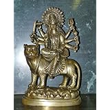 Durga on Lion Statue Hindu Goddess Hindu Idol Brass Sculpture Murti 14"