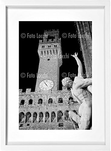 Archivio Foto Locchi Florence Shadow Box Fine Art Print in White Hand-made Frame Image of the Palazzo Vecchio in Florence in the 30s 53 x 73 x 4.5 cm (20.9x16.9x1.8 inch)