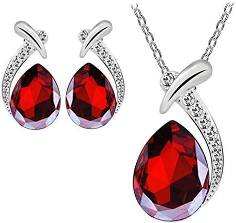 Axiba Women Girl Fashion Crystal Pendant Silver Chain Necklace Stud Earring Jewelry Set