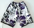 Mens "Tugger" Swim Trunks with drawstring waist, slit pockets and side flap pockets. Loop in back, fully lined. White/Black/Purple in sizes S-4XL.