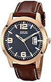 GUESS Men's U0494G2 Contemporary Rose Gold-Tone Stainless Steel Watch With Honey Brown Leather Band