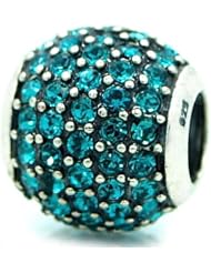 .925 Sterling Silver " Turquoise " Cubic Zirconia Round for Pandora Troll Chamilia Kays Chram Bracelet Choose