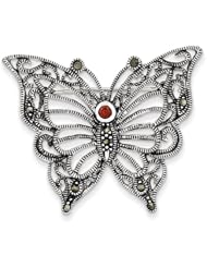 Sterling Silver Marcasite Red Cz Butterfly Pin, Best Quality Free Gift Box Satisfaction Guaranteed