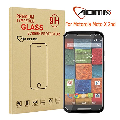 AomaxÂ® For Motorola Moto X 2nd Generation Motorola Moto X 2nd Gen (2014) Tempered Glass Screen Protector [Superslim 0.33mm,2.5D Round Edge,9H Hardness] [Retail Package] (Motorola Moto X2 Glass)