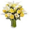 Yellow Rose and Calla Bouquet with Vase