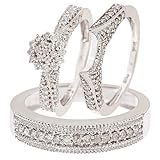 1 Carat T.W. Round Cut Diamond Three Ring Matching Wedding Ring Set 14K White Gold - Size 7