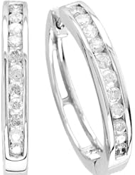 14K White Gold 0.78cttw My Choice Channel Set Round Diamond Hoop Earring