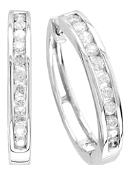 14K White Gold 0.27cttw My Choice Channel Set Round Diamond Hoop Earring