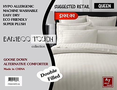 Bamboo Comforter (Striped) - Double Filled Super Plush Goose Down Alternative Comforter (HypoAllergenic, Eco-Friendly) (Queen, Slate Grey)