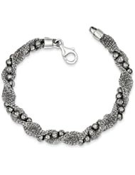 Sterling Silver And Ruthenium-plated Bead And Mesh Fancy Bracelet, Best Quality Free Gift Box Satisfaction Guaranteed