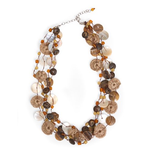Childrens Toyshop  Jewelry : Mother of Pearl, Coconut, Glass Brown Multistrand "Helter-Shellter Multistrand [Brown/Beige]"