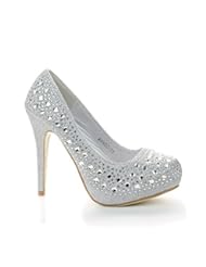 Shoes: Top Moda Womens Mango-25 Rhinestone Studded Sparkling Platform Stiletto Heel Dress Pumps,Silver,6