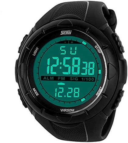 Nuricher Mens LED Digital Sport Watches Military Style Elegant Big Dial 50m Waterproof Band Range 17-23cm (Black)