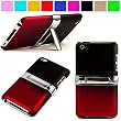 Durable Protective Two Tone Rubberized Crystal Hard Case Cover with Stand Alone Kickstand for Apple iPod Touch 4th Gen (8GB 16GB 32GB) , Black with Red
