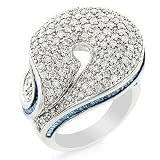 10K White Gold 3.00 Carat White and Treated Blue Diamond Ring - Size 7