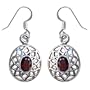 Sterling Silver Garnet Dangle Earrings 1.25 Inches