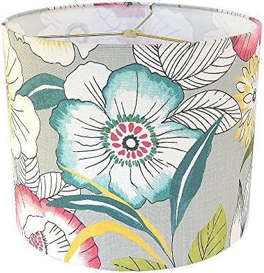 Custom Lamp Shade Floral Lampshade Fabric Lampshade Amagansett by Covington in Sterling Grey Pink Teal Aqua Green Made to Order 9" to 16" Diameter