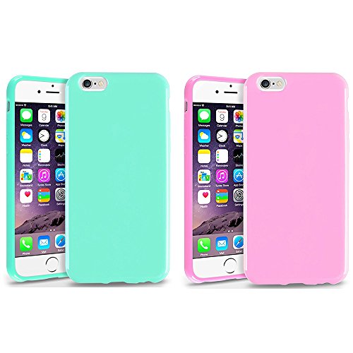 iPhone 6 plus / 6s plus 5.5 inch Case, Pack of 2 Leadpo [Slim Fit] TPU Case Skin Cover [Anti-Shock Protection] Compatible with Apple iPhone 6 (5.5) - Apple Green+Light Pink