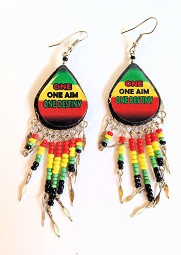 One, One Aim, One Destiny Rasta Colors Teardrop Dangle Earrings