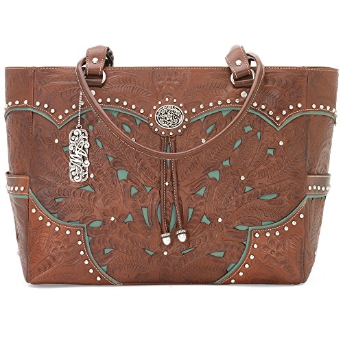 American West Carry on Tote Travel Bag Antique Brown Leather Tooled