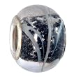 Pandora Style Charm Bead (Z393) - Glass (14mm x 10mm) (fits Troll too) ~ Black Glass with White Swirls