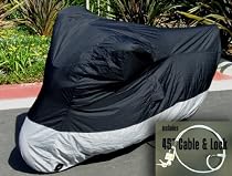 Motorcycle Covers. Large. Fits most 500-1000cc Standard bikes, Sport bikes, Dirt bikes, Small Cruiser under 750cc without windshield. Fit up to 84" length bikes. Come with 45" Cable and Lock. (ss300 lock)