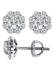 1.90 CT TW Briliant Cut Diamond Cluster Stud Earrings in 18k White Gold