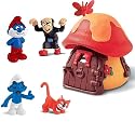 Smurf Large Mushroom House with Smurf Set: Papa Smurf, Brainy Smurf, Gargamel, and Azrael