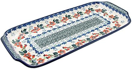 Polish Pottery Hand Painted 12" Bread Serving Tray Boleslawiec Poland Pattern 410-Pink Blooms
