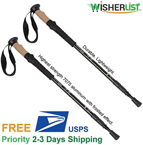 WisherList TM Pair/2pcs Trekking Hiking Sticks Poles Alpenstock Adjustable telescoping Anti Shock Nordic Walking mountaineering (7075 Aluminum Cork grip Ergonomic)