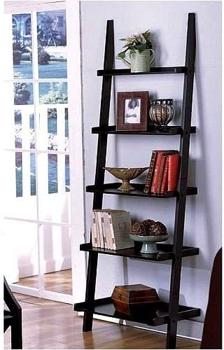 2 X Unique 72" High LEANING LADDER STYLE MAGAZINE / BOOK SHELF on Black Finish