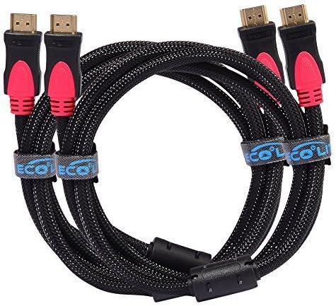 Pack of 2 High Speed HDMI Cable 1.5 Meter- Gold Plated Connector Tip(s) - Ethernet / Audio Return Channel - 4K 2160p, HD 1080p, 3D - PS3 PS4 PC Apple TV- 2 Velcro Cable Tie