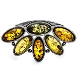 Sterling Silver Multi-Color Amber Flower Pin