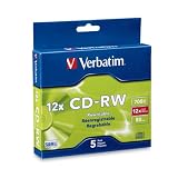 Verbatim 95157 700 MB 4x-12x 80 Minute Silver Rewritable Disc CD-RW, 5-Disc Slim Case