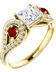14K Yellow Gold Princess Cut Diamond and Ruby Ring -- LIFETIME WARRANTY