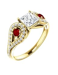 18K Yellow Gold Princess Cut Diamond and Ruby Ring -- LIFETIME WARRANTY