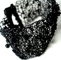 Crochet Beaded Onyx Black Glass Seed Bead Cuff Bracelet "Be Courageous" - Fair Trade