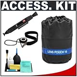 Precision Design Lens Pouch for Small and Medium-Sized Lenses up to 5-inches + Cameta Accessory Kit - for Canon, Nikon, Olympus, Pentax  Sony