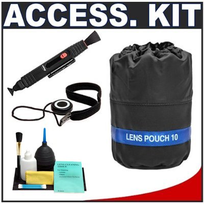 Precision Design Lens Pouch for Small and Medium-Sized Lenses up to 5-inches + Cameta Accessory Kit - for Canon, Nikon, Olympus, Pentax & Sony