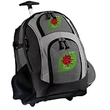Cute Ladybugs Rolling Backpack Deluxe Gray - Our Best Backpacks Bags with Wheels or School Trolley Bags Carry-Ons - Unique Gifts
