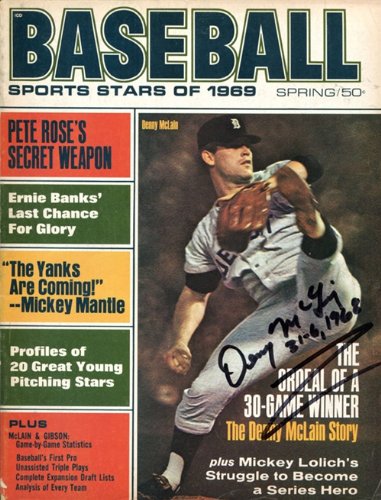 Denny McLain Autographed/Hand Signed 1969 Baseball Magazine