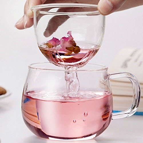 [12 oz / 350 ml] Loose Leaf Tea Glass Strainer Mug = Cup with Holder + Lid + Filter , The Tea Maker used as either Teapot or Tea Cup, for Chinese Green Tea, Red Tea, Flower Tea ,Coffee Bean.