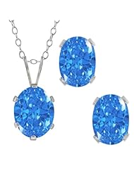 Carlo Bianca Fancy Blue 925 Sterling Silver Pendant Earrings Set Made With Swarovski Zirconia