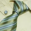 Olive Striped Mens Neck Ties Green Stripes Valentine Handmade Silk Neck Ties Cuff Links Set 6578