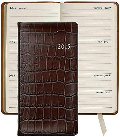 2015 Croco-Embossed BROWN 6'' Pocket Datebook Diary in Fine Calfskin Leather by Graphic Image - 3.120x6