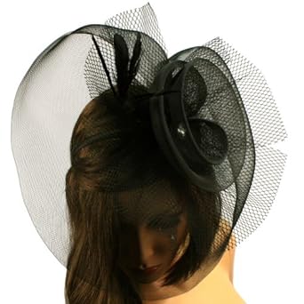 Feathers Veil Big Hat Fascinator Removable Headband Head Piece Cocktail Black
